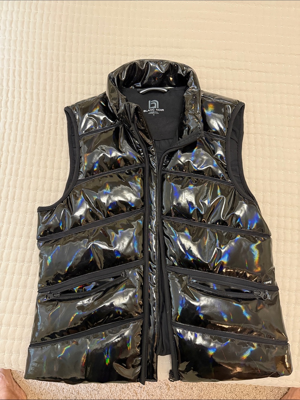 blanc noir Black Holographic Puffer Vest